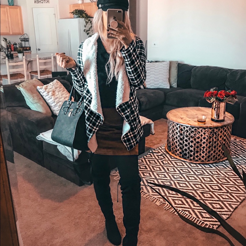 Fur Lined Plaid Coat